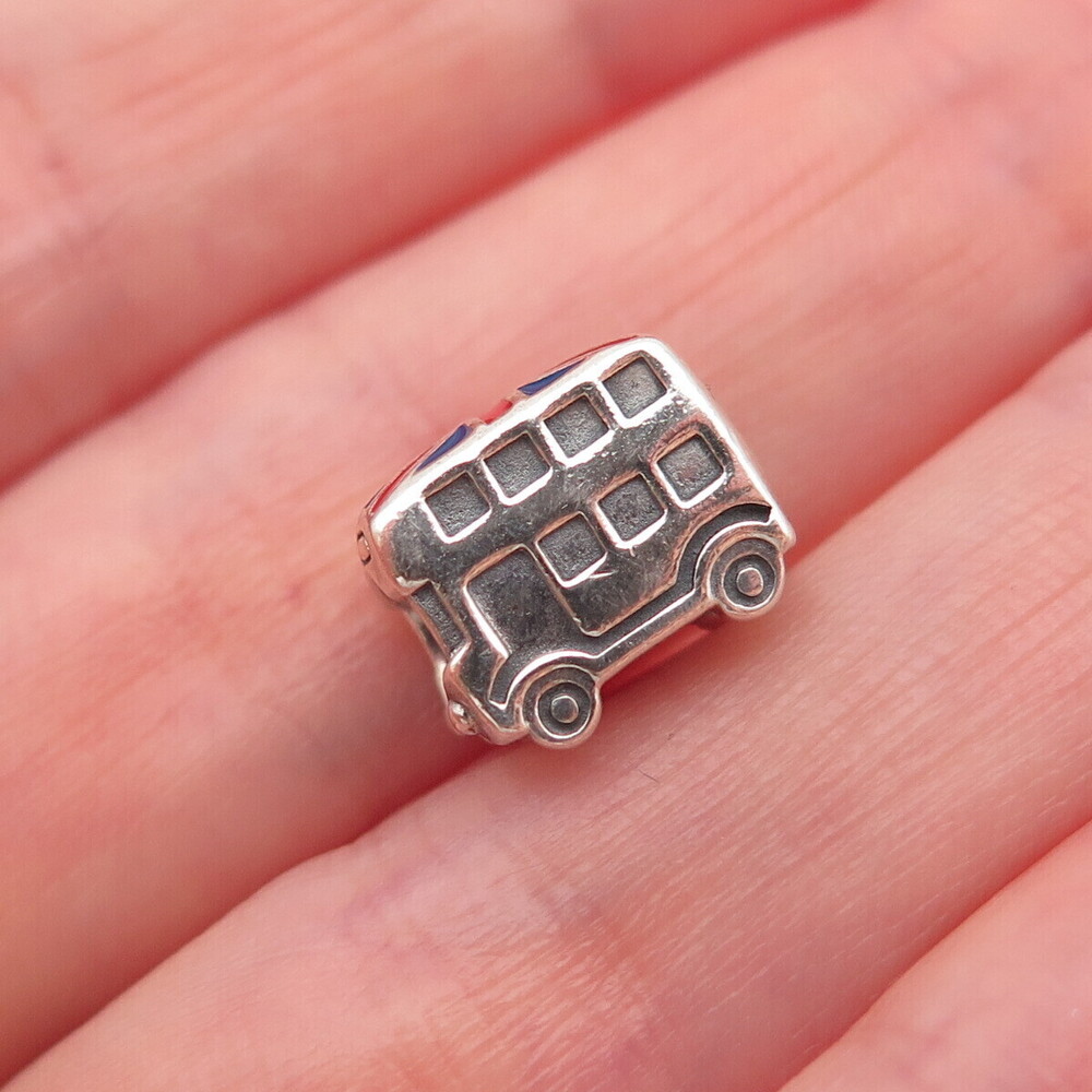 Pandora 925 Sterling Silver Enamel Union Jack London Bus Slide Bead Charm